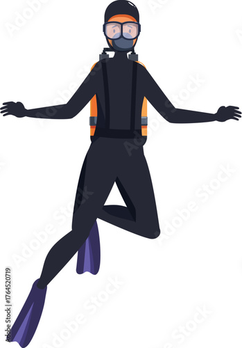 Diver wearing a wetsuit, mask, and oxygen tank, exploring the ocean depths