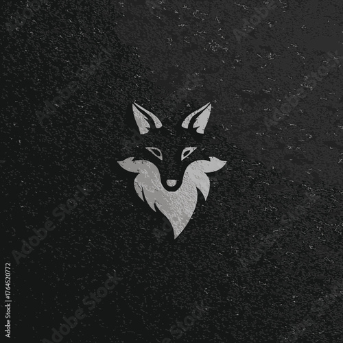 Sleek metallic fox head minimalist design on dark textured background, elegant and modern animal illustration for branding