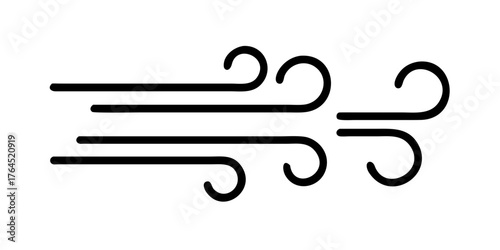 Wind icons. Black line symbols isolated on a white background. Editable stroke. Vector illustration