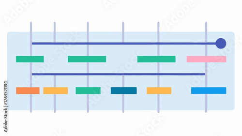 A Gantt chart illustrating project phases with overlapping timelines and milestones marked featuring a timeline slider for visual adjustments.