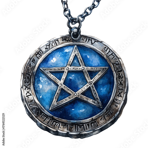 Pendant With Sacred Inscriptions, watercolor vector, isolated on a white background.