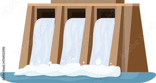 Water flows through hydroelectric dam, generating renewable energy
