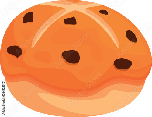 Freshly baked hot cross bun featuring a cross, symbolizing christian faith and consumed during easter celebrations