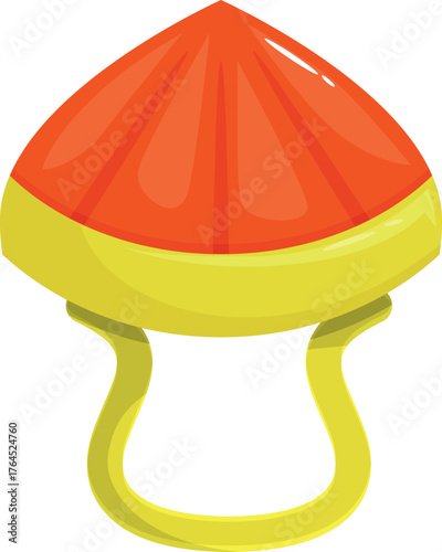 Cartoon baby pacifier with orange top and yellow handle resting on a white background, perfect for childcare projects