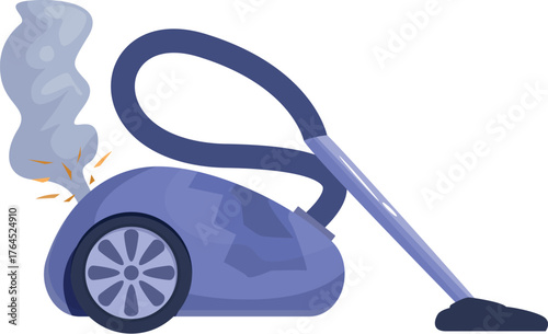 Vacuum cleaner malfunctioning and emitting smoke, sparks, and potentially causing a fire hazard during cleaning activities