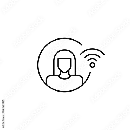 Female user avatar and wi-fi. Remote work, collaboration and contacts. Pixel perfect, editable stroke vector icon