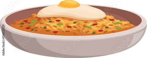 Traditional indonesian cuisine, nasi goreng, featuring seasoned fried rice topped with a perfectly cooked fried egg