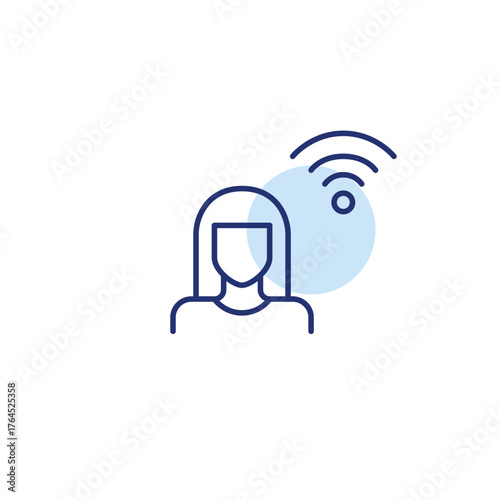 Female user and wi-fi. Remote work, collaboration and contacts. Pixel perfect, editable stroke vector icon