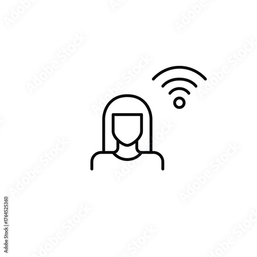 Female user and wi-fi. Remote work, collaboration and contacts. Pixel perfect, editable stroke vector icon