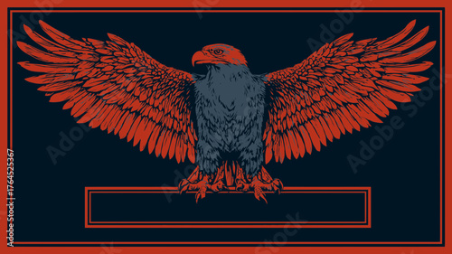 Majestic stylized eagle with wide outstretched wings, powerful bird of prey in a vintage heraldic emblem design, patriotic symbol
