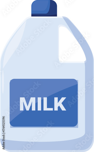 Plastic gallon jug containing milk, showcasing a simple yet effective design for storing and transporting dairy