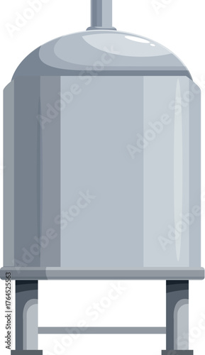 Shiny metal tank with a rounded top and sturdy legs, ideal for various industrial applications