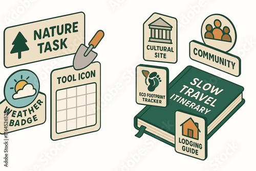 Nature task and slow travel itinerary with eco-friendly tools and community focus