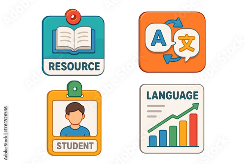 Language learning resources for students with graphs and icons