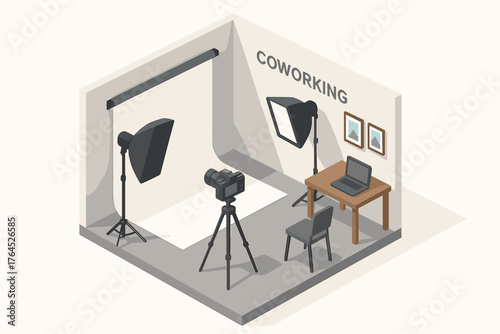 Minimalist indoor photography studio with equipment for professional shoots