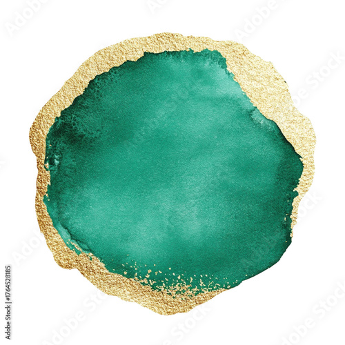 A green circle with gold glitter on it isolated on white or transparent background, png clipart, design element