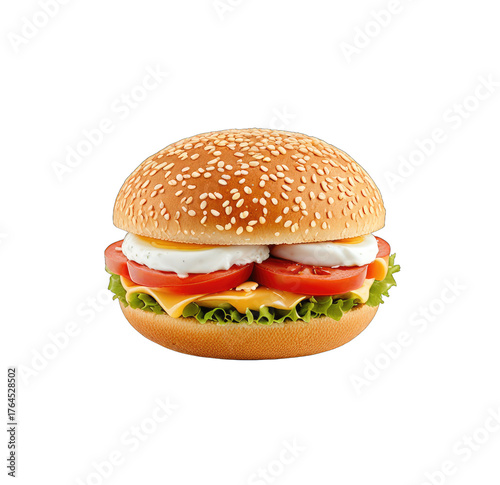 Delicious hamburger with fresh ingredients on transparent background