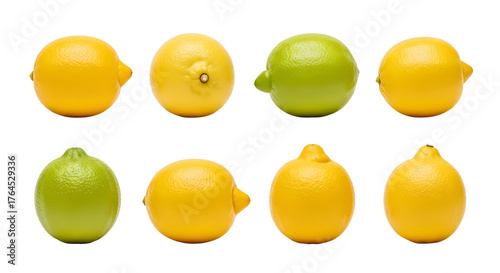 Fresh whole lemons and limes isolated on white background, vibrant citrus fruits perfect for cooking and healthy recipes