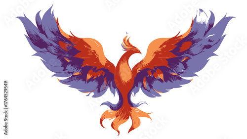 Vibrant Stylized Phoenix Bird Illustration: Mythical Creature Symbolizing Rebirth, Power, and Triumph with Fiery Feathers