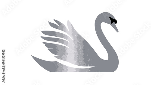 Elegant gray swan illustration with subtle silver gradient texture, stylized aquatic bird graphic isolated on a clean white background.