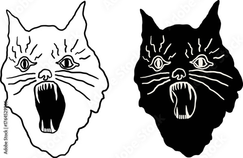 isolated scary cat in hand drawn style in vector. illustration for website sticker mascot poster.