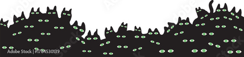 horizontal abstract background with black cats with green eyes in vector. Element for banner, wallpaper, wrapping, backdrop, background.
