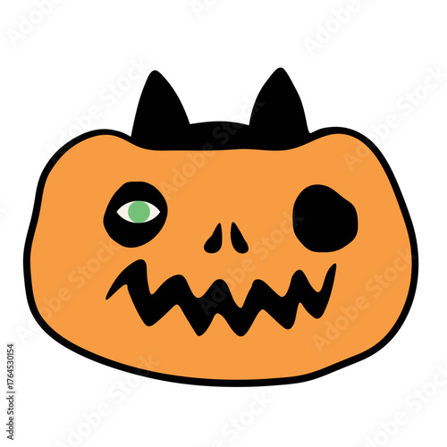 isolated halloween cat in pumpkin in hand drawn style in vector. illustration for website sticker mascot poster.