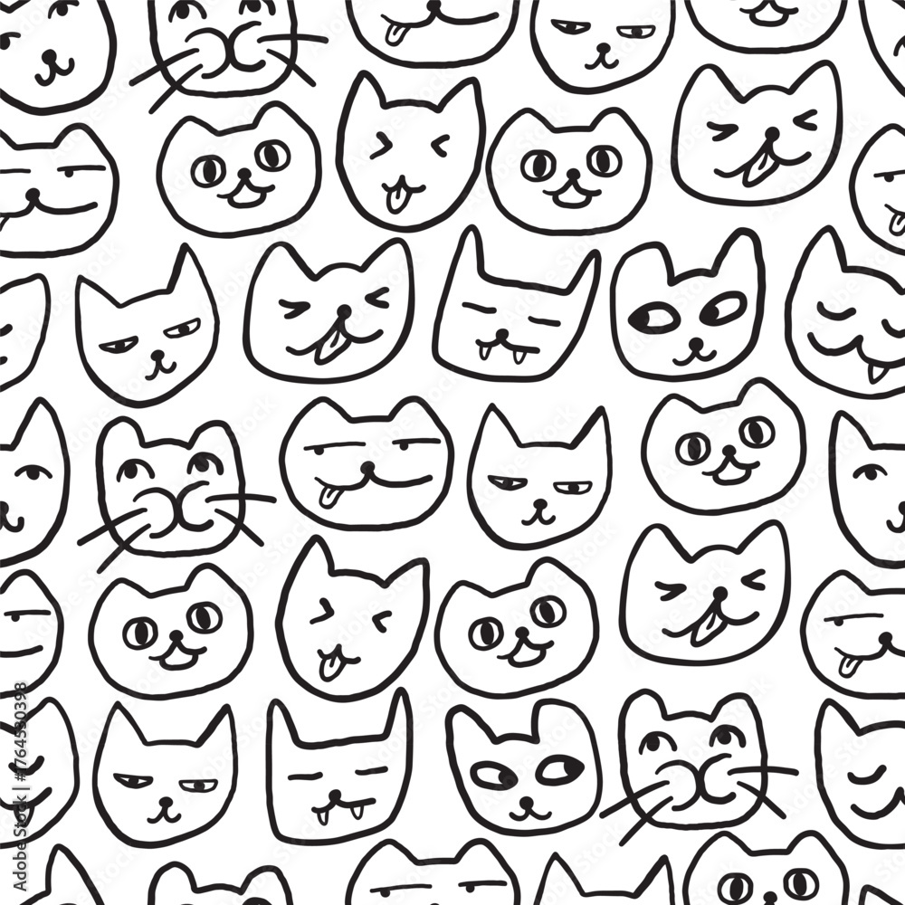 Fototapeta premium seamless pattern with cat's heads in hand drawn style in vector. Element for banner, wallpaper, wrapping, backdrop, background.