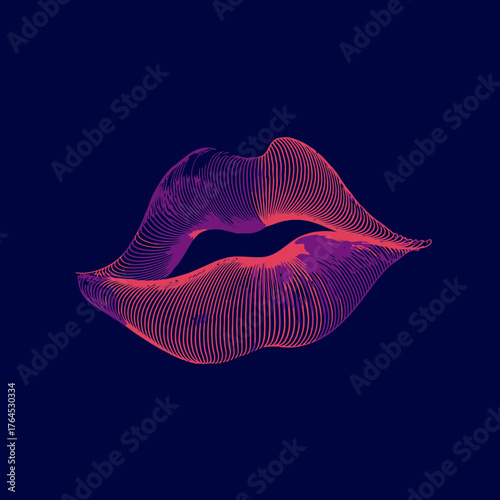 Vibrant abstract gradient lips in line art style on a dark background, a modern digital illustration with a bold, artistic aesthetic.