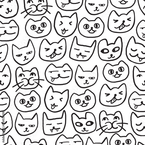 seamless pattern with cat's heads in hand drawn style in vector. Element for banner, wallpaper, wrapping, backdrop, background.