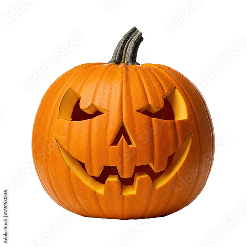 Carved jack-o'-lantern with toothy grin, isolated on black