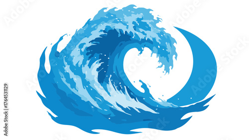 Dynamic Blue Ocean Wave Vector Illustration. Powerful Breaking Water, Foam, and Ripple Graphic Element for Design.