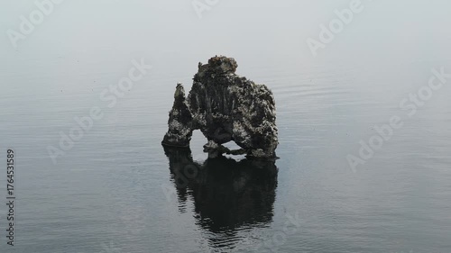 basalt stack Hvitserkur in ocean in Iceland