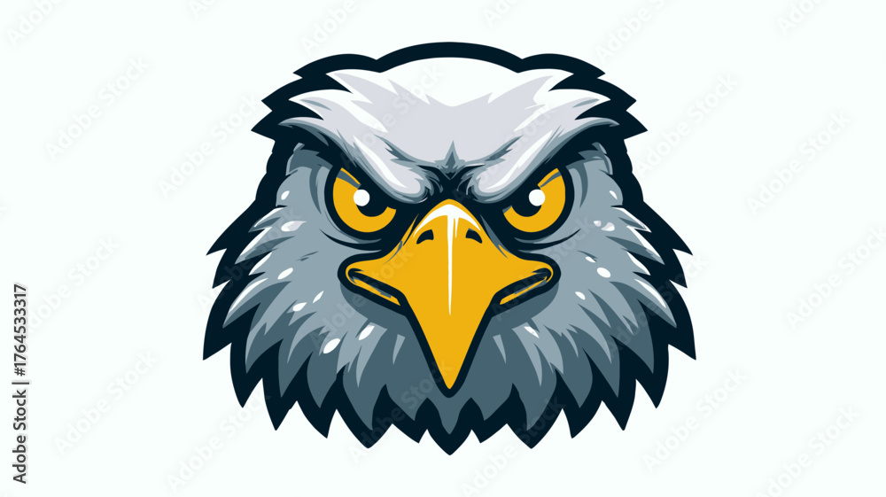 Fototapeta premium Close-up vector illustration of a powerful eagle head with a fierce expression, majestic bird mascot design.