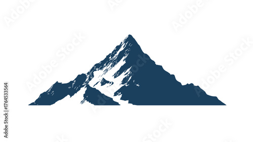 Stylized Mountain Peak with Snow, Adventure and Nature Graphic Icon, Minimalist Vector Illustration on White Background