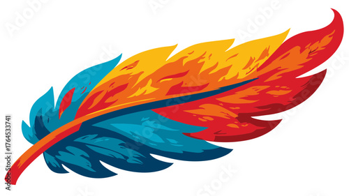 Vibrant abstract feather illustration with colorful gradient design. Stylized decorative plume graphic element on white background.