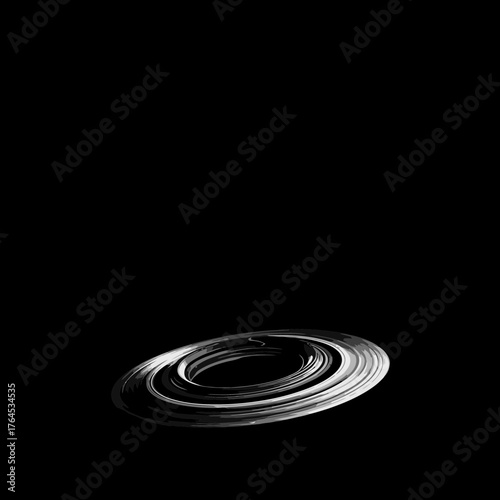 Abstract white glowing rings, dynamic digital light effect on black background, futuristic technology and science concept.