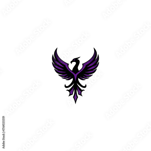 Stylized Purple and Black Phoenix Mythical Bird Illustration, a Symbol of Rebirth, Power, and Fantasy Legend