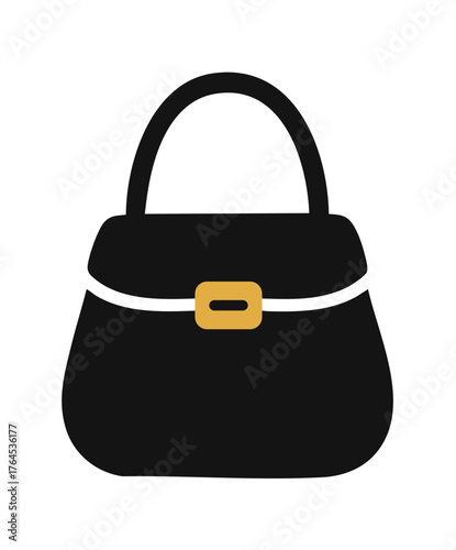 Black Handbag with Gold Clasp Icon on White Background purse