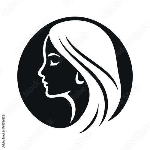 Profile Silhouette of a Woman with Flowing Hair Keywords: woman, profile, silhouette, head, face