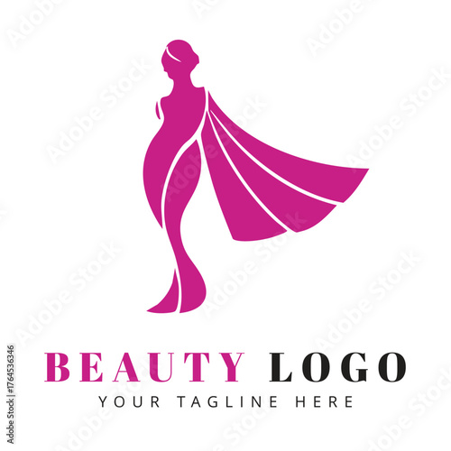 Pink Abstract Female Figure in Flowing Fabric Logo Keywords: beauty, logo, fashion, abstract