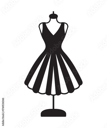 Black Flared Dress on Mannequin with Stand Keywords: dress, mannequin, fashion, clothing