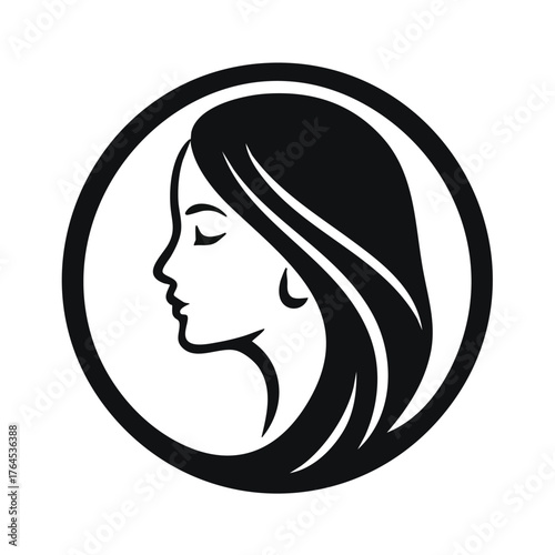 Black Silhouette of Woman's Profile in Circle Logo Keywords: woman, profile, silhouette, circle
