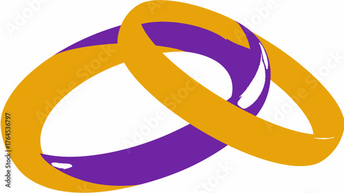 Abstract graphic of two vibrant interlocking rings, one golden and one purple, forming an intertwined loop or infinity symbol.