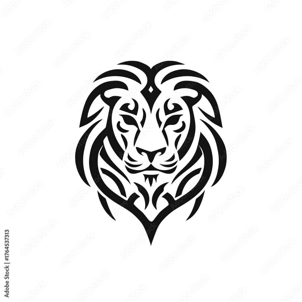 Obraz premium Tribal stylized lion head vector illustration. Majestic animal symbol of strength, power, and courage. Abstract graphic design.