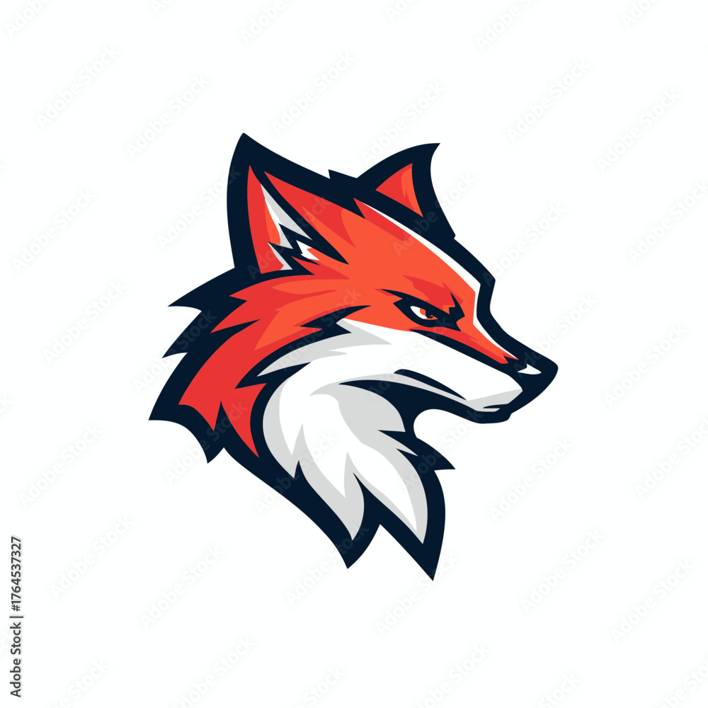 Obraz premium Furious red fox head profile illustration, dynamic wild animal mascot logo design for sports team or esports gaming