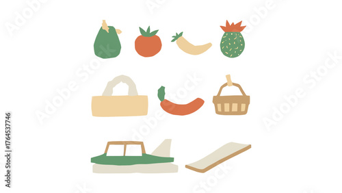 Farmers market bounty of colorful produce and charming picnic essentials, perfect for summer designs and healthy lifestyle promotions with rustic appeal