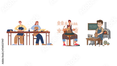 Engaging Pottery Class with Students Learning Clay Art, A Creative Workshop with Family and Friends, Fostering Art Education and Pottery Skills Development