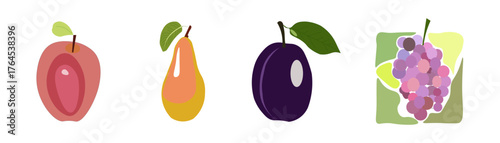 set of autumn fruits graphic drawing