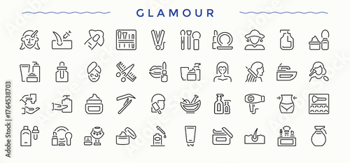 Glamour icon set. Aesthetics icons for website. Outline symbol collection. Aesthetics icon. Editable vector art.